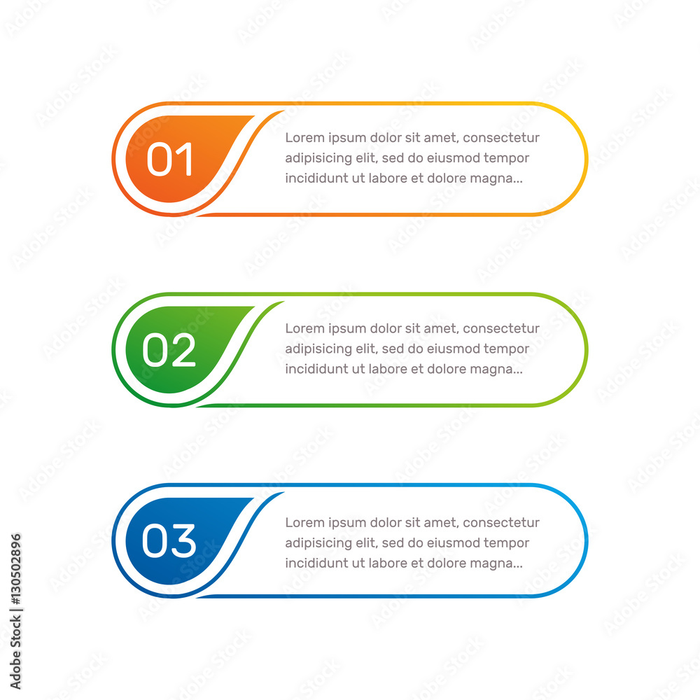 Leinwandbilder Layout workflow. Outline colorful menu for app interface. Number options. Web design of buttons elements. Infographics 1. 2. 3. vector template. Text illustration.