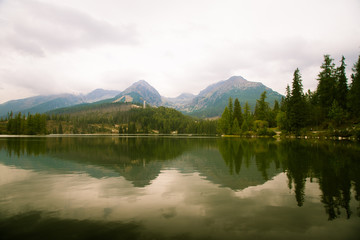 A beautiful mountain lake landscape in Tatry, Slovakia