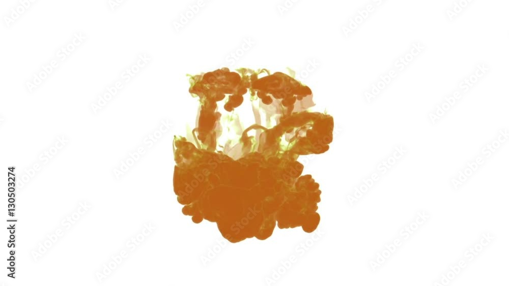 Aufkleber computer graphics like orange ink spreading in the water on a white background. 3d render. voxel gra