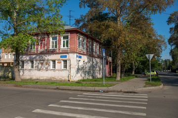 Vologda, Russia. Wooden house with carved arch