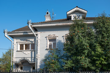 Vologda, Russia. Wooden house with carved arch