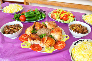 Azerbaijani  chicken Lavangi (roast chicken stuffed with nuts)