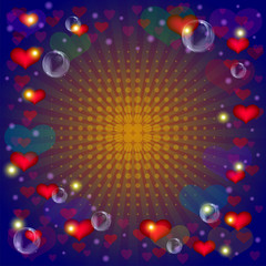 Fototapeta na wymiar Abstract Valentine Holiday Background with Hearts and Bubbles