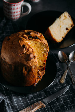 Panettone on a dark background