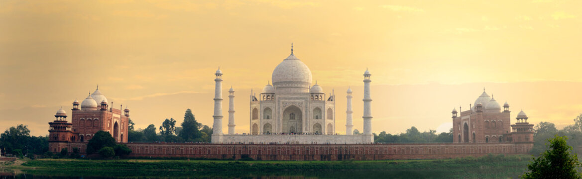 Taj Mahal mausoleum back view from Mehtab Bagh, Agra, Uttar Pradesh state, India