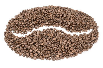 Roasted coffee beans isolated on a white background cutout