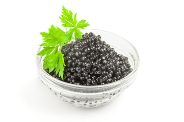 Black caviar, luxurious delicacy on a white background clipping path