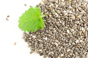 Organic dry chia seeds isolated on a white background cutout