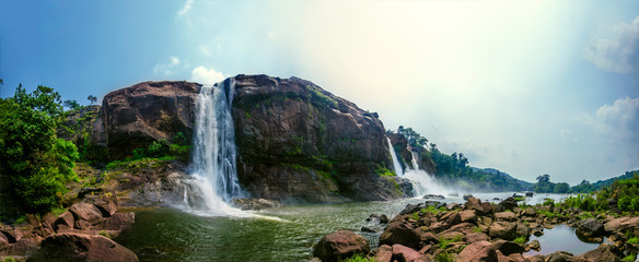 Athirappilly water falls, Thrissur district, Kerala state, India - obrazy, fototapety, plakaty