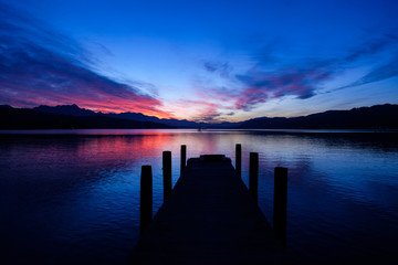 Sunset over lake Woerthersee