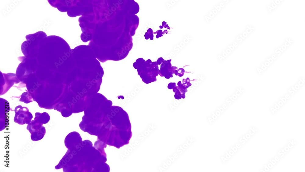 Poster violet ink drop in water on a white background for effects. 3d render. voxel graphics. computer simu