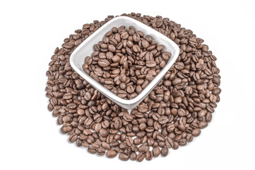 Closeup of coffee beans isolated on a white background cutout