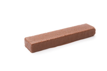 side view chocolate wafer block on a white background