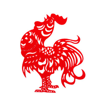 red flat paper-cut on white as a symbol of Chinese New Year of the Rooster 2017