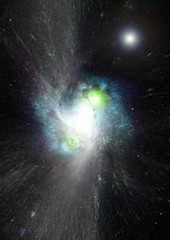 Stars, dust and gas nebula in a far galaxy