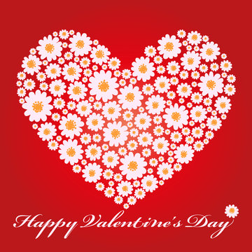 Happy Valentines day vector background with floral heart.