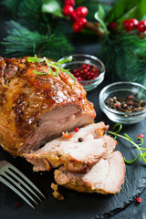 Christmas ham with spices and herbs