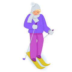 Fototapeta premium Child skiing and smiling. Isolated white background.