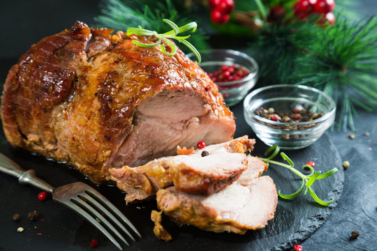 Christmas ham with spices and herbs