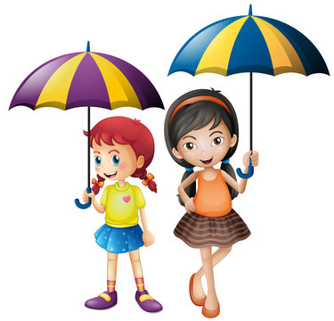 Two girls holding umbrella