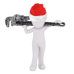 3d toon in Santa hat carrying large wrench