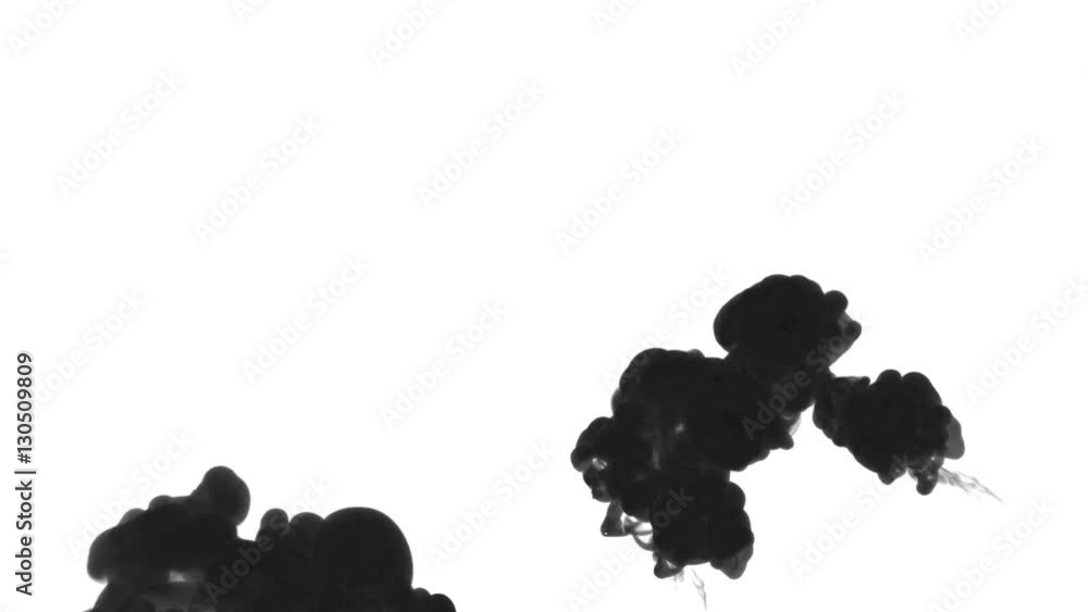 Poster black ink drop in water on a white background for effects. 3d render. voxel graphics. computer simul