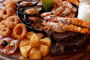 Fried Seafood platter closeup