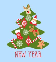 card with Christmas tree. Christmas card holidays time