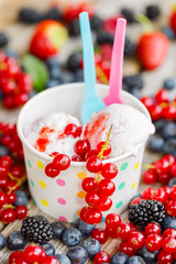 Yogurt and berry ice cream. Selective focus