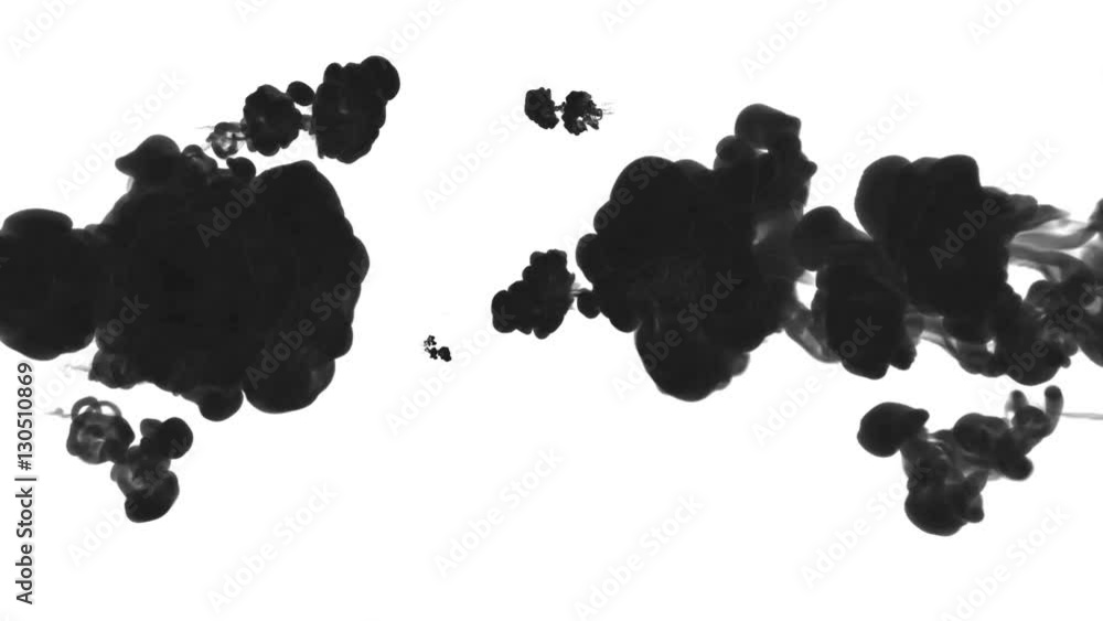 Fototapete black ink drop in water on a white background for effects. 3d render. voxel graphics. computer simul