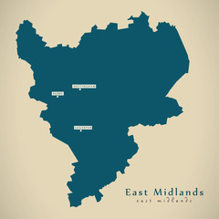 Modern Map - East Midlands UK England Illustration