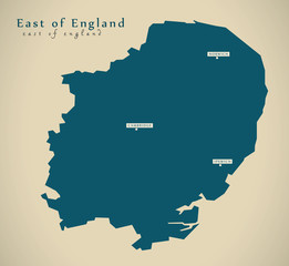 Modern Map - East of England UK Illustration