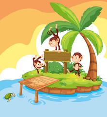 Obraz na płótnie Canvas Three monkeys on the wooden sign
