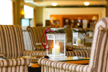 Christmas decorations on the table at the hotel