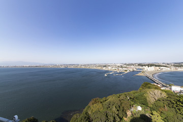 View of Enoshima Island From the Observation Deck at Samuel cocking garden - Kamakura, Japan