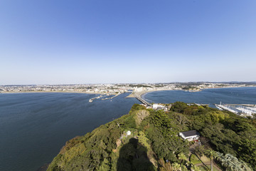 View of Enoshima Island From the Observation Deck at Samuel cocking garden - Kamakura, Japan