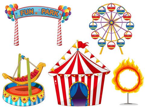 Circus set with rides and tent