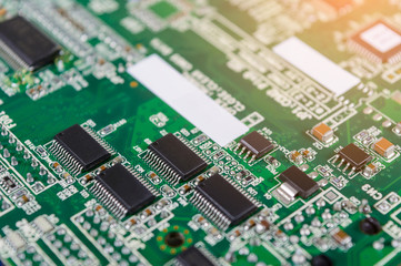 Circuit board with electronic components background