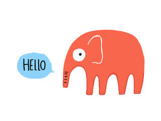 Hello Elephant, hand drawn vector illustration