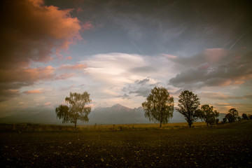 Obraz na płótnie Canvas A beautiful Slovakian landscape with Tatra mountains in background