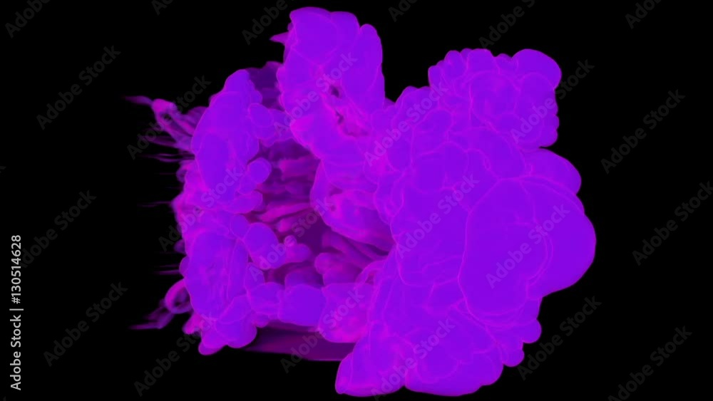 Aufkleber computer graphics like violet ink spreading in the water on a black background. 3d render. voxel gra