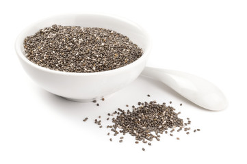 Organic dry chia seeds isolated on a white background cutout