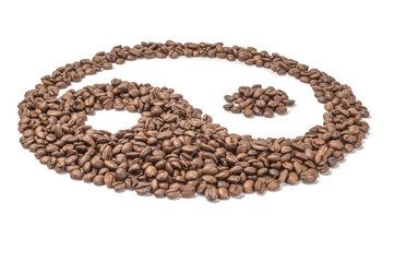 Closeup of coffee beans isolated on a white background cutout