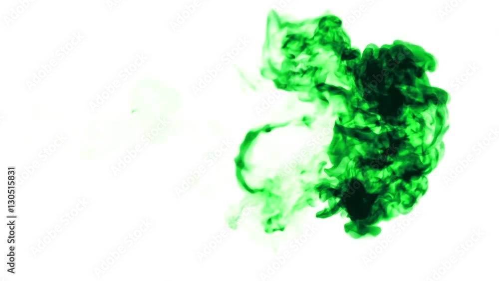 Aufkleber green paint dissolved in water on a white background. 3d render. voxel graphics. computer simulation