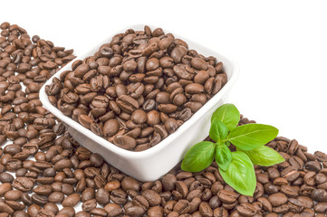 Closeup of coffee beans isolated on a white background cutout