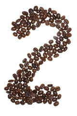 number made with coffee beans on a white background