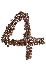 number made with coffee beans on a white background