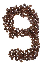 number made with coffee beans on a white background