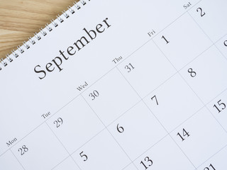 September on white calendar page 2