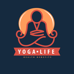Vector logo in a line style. Fitness room, yoga center
